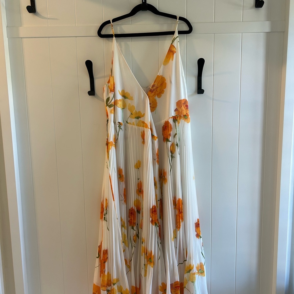 Wilfred White Dress with Orange and Yellow Floral Design